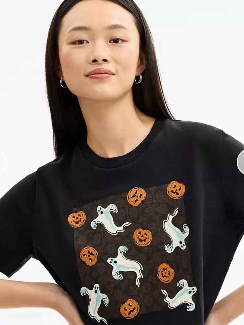 Coach CCB00 Halloween Ghost Pumpkin Signature C Graphic T-Shirt Black Size S NWT
